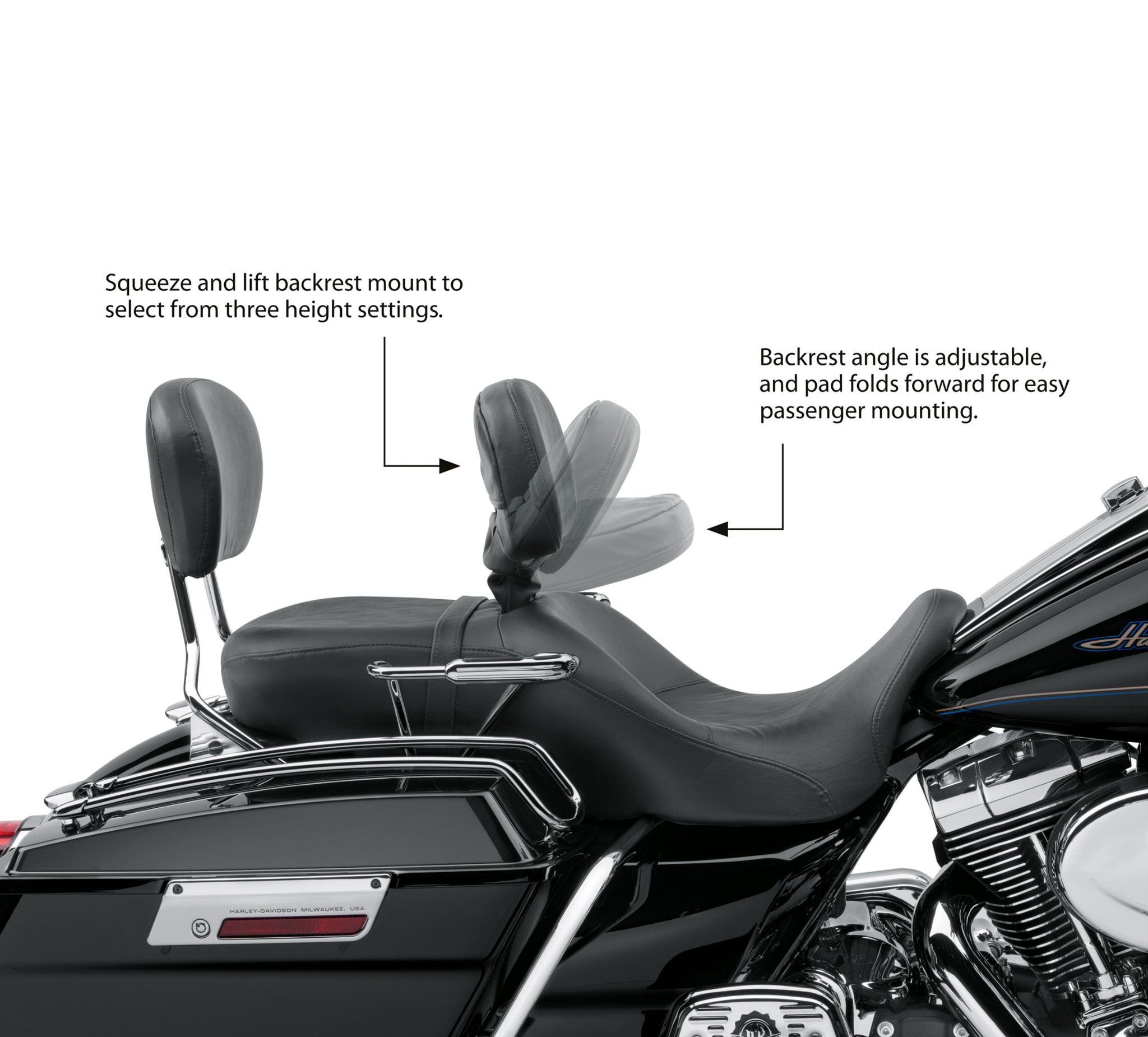 Adjustable Driver Rider Backrest Pad for Harley Road King Street Glide/Road Glide/Electra Glide 97-2020 Gloss Black 